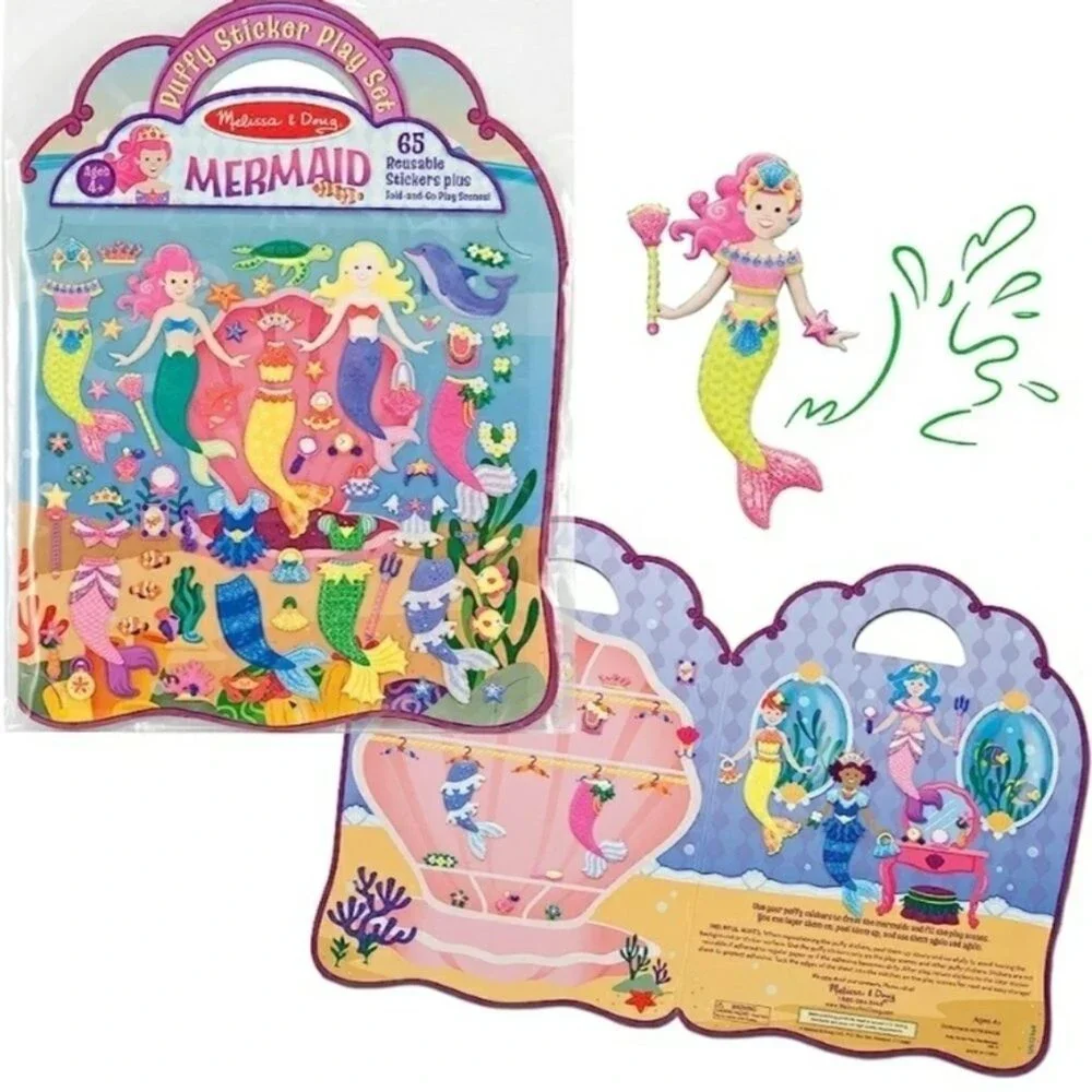 Melissa & Doug toy kids 4+ home mermaid puffy‎ stickers + play scenes